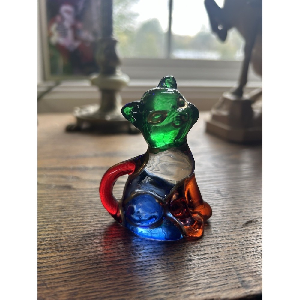 🐈⬛ C C Zecchin Multicolor Glass Cat Figurine Made in Murano Italy Color Block